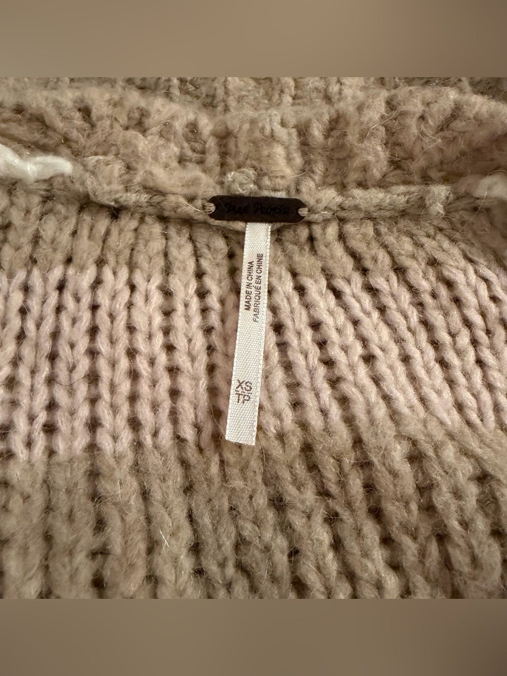 Free People Size XS Tan Cream Baby Pink Knit Striped Oversized Cardigan Sweater - Picture 2 of 10